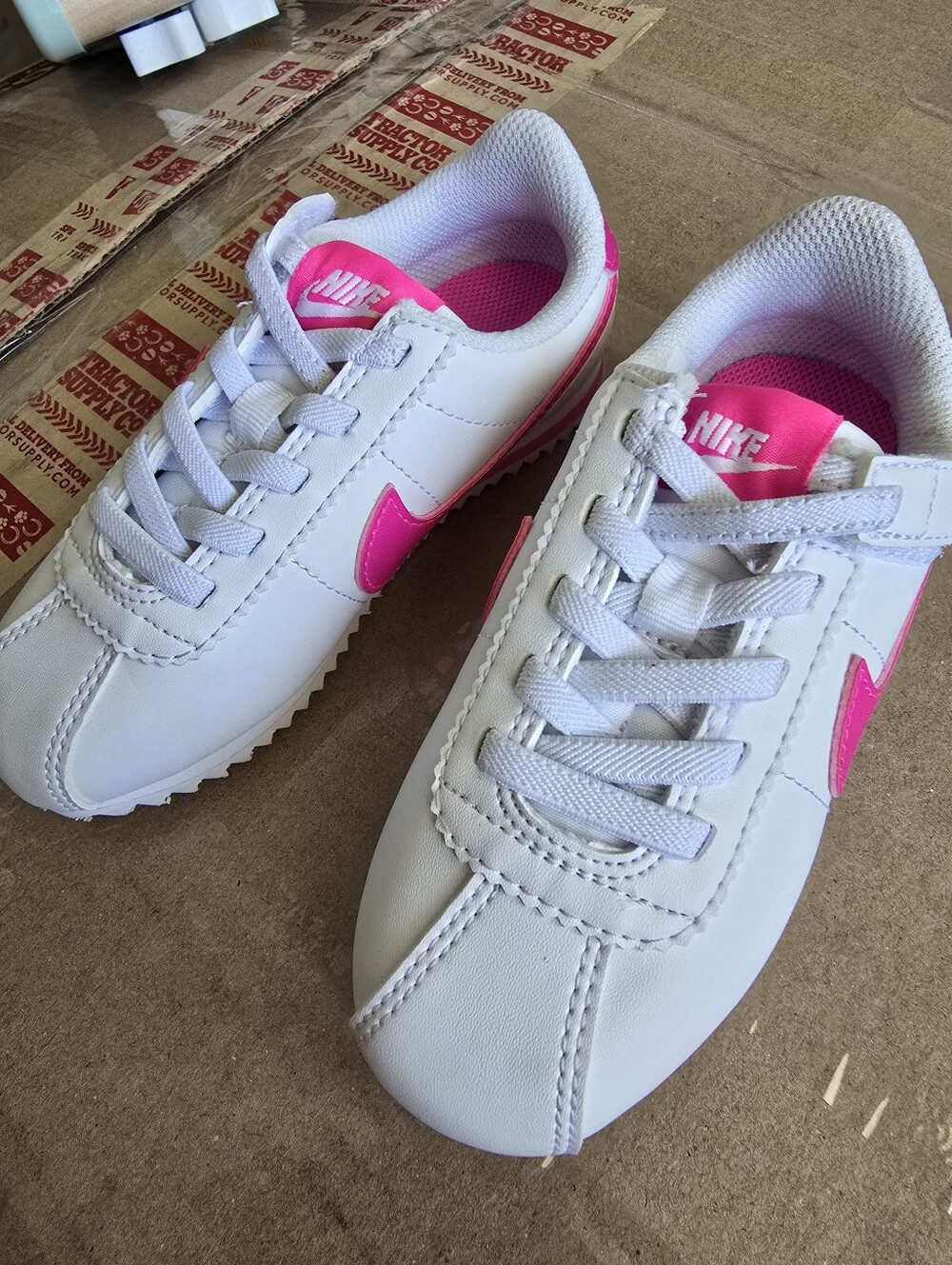 NEW Nike Kids' White Sneakers with Pink Swoosh